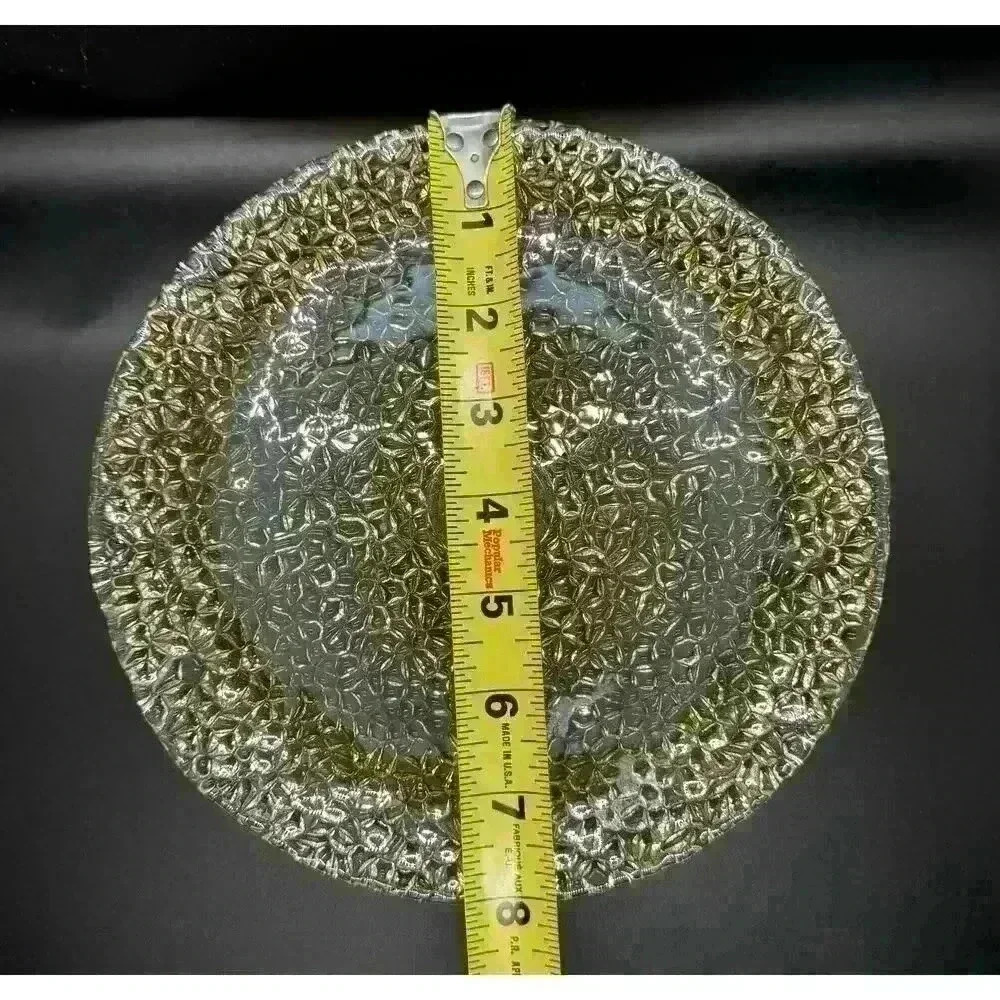 Vetropuro Gold Amber Glass 8 1/4” Diameter Pedestal Textured Dessert Stand Plate - Picture 4 of 9